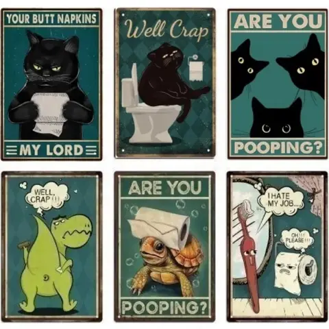Metallplåtaffisch Toalett Retro Plåtskylt Vintage Badrumsplakett Metallplatta Väggkonst Posters Dekor För Toalett Metallmålning 8 best sales toalett - №8