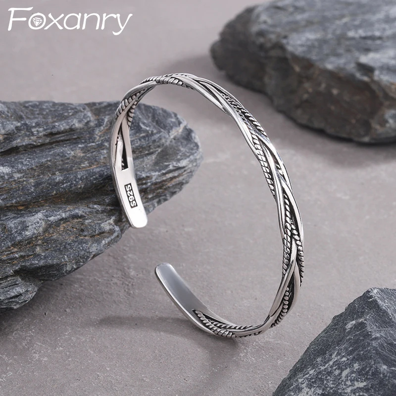 FOXANRY Vintage Punk Braided Twist Opening Brcacelet Bangles Charm Women Girl Simple Lines Winding Fashion Party Jewelry Gifts