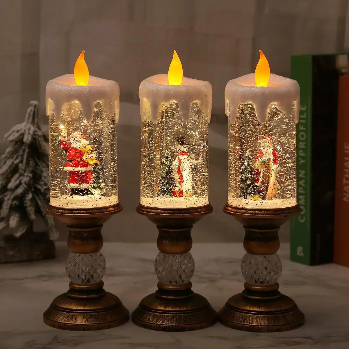 Christmas Decoration Water Filled Candles Festival Ornaments Drifting Snow Crystal Lights