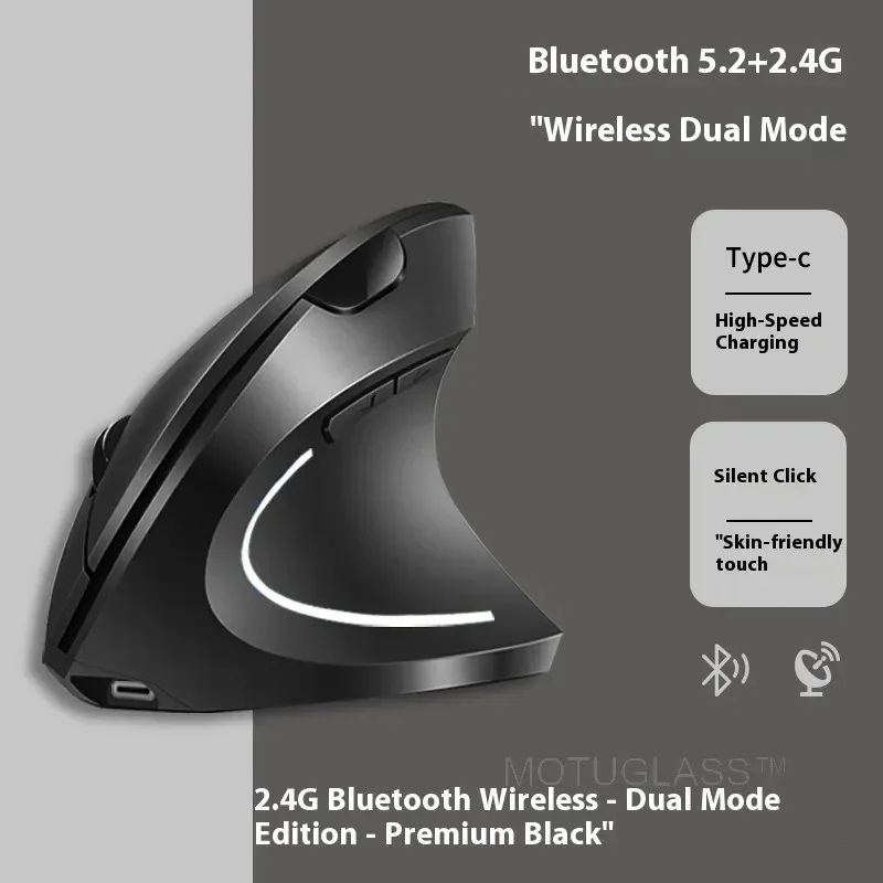 Wireless Bluetooth Vertical Ergonomic Mouse 2.4G Quiet Side Grip for Right Handed Comfortable Design Ideal for Gaming OfficeUse