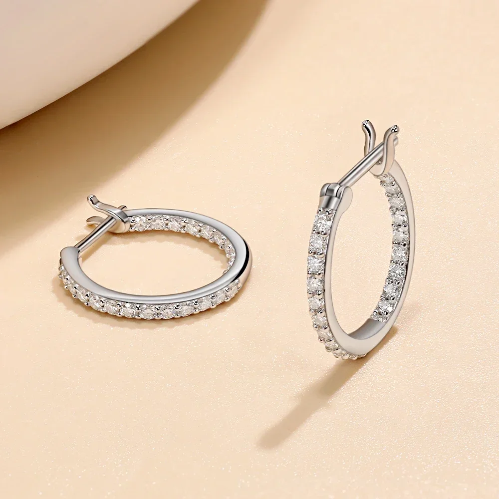 M-JAJA 1.7MM Moissanite Hoop Earrings Real 925 Sterling Silver for Women D Color VVS1 Lab Diamond Stud Earrings Wedding Jewelry