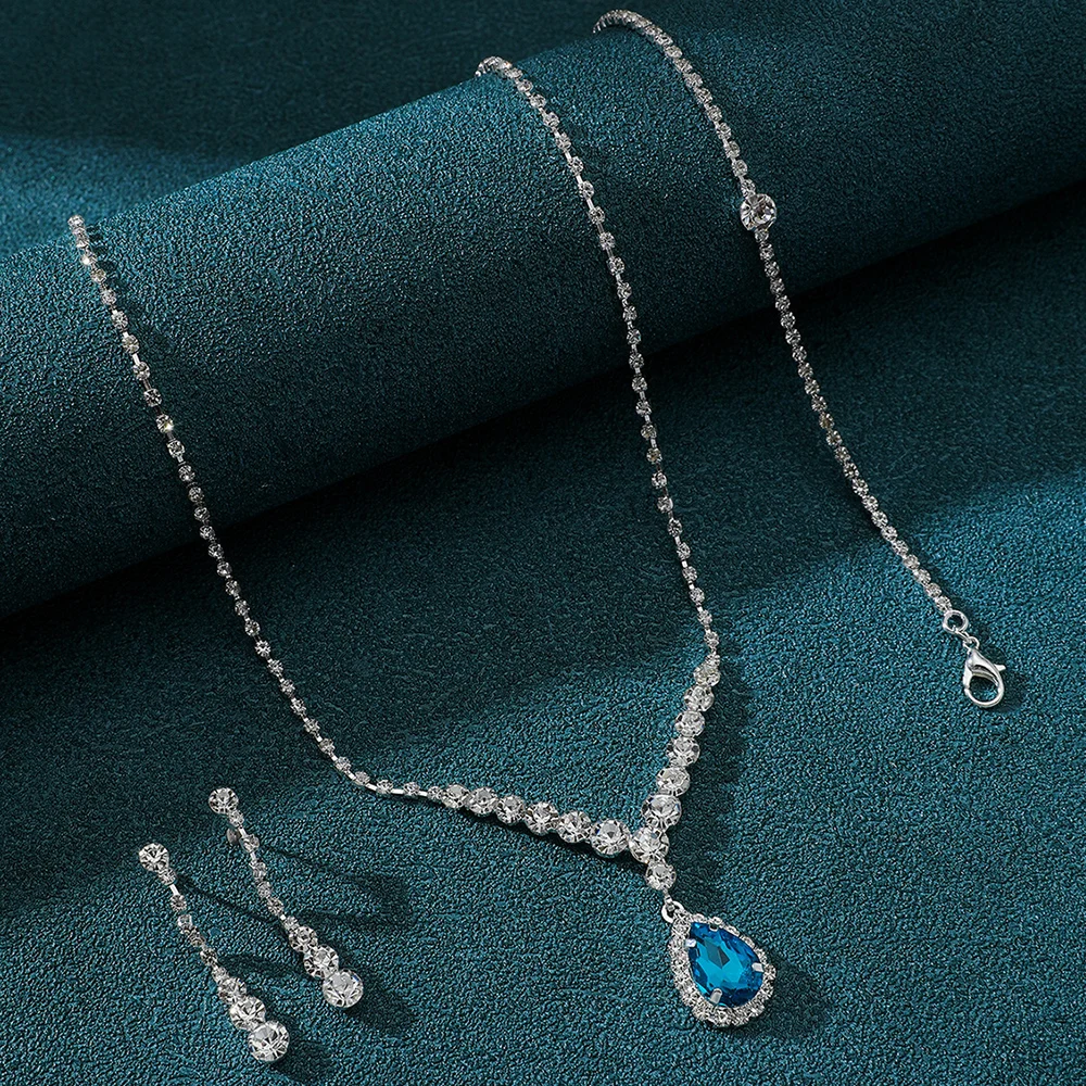 Женский комплект украшений с кристаллами (ожерелье, серьги, браслет) - аксессуары для свадебного банкета и мероприятия