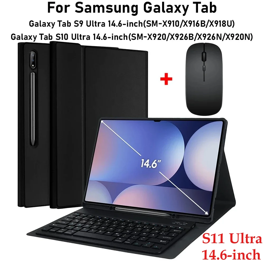 

For Samsung Galaxy Tab S11 Ultra 14.6-inch Case SM-X930/X936, PU Keyboard Case for Tab S10/S9/S8 Ultra SM-X920/X926B/X926N/X920N