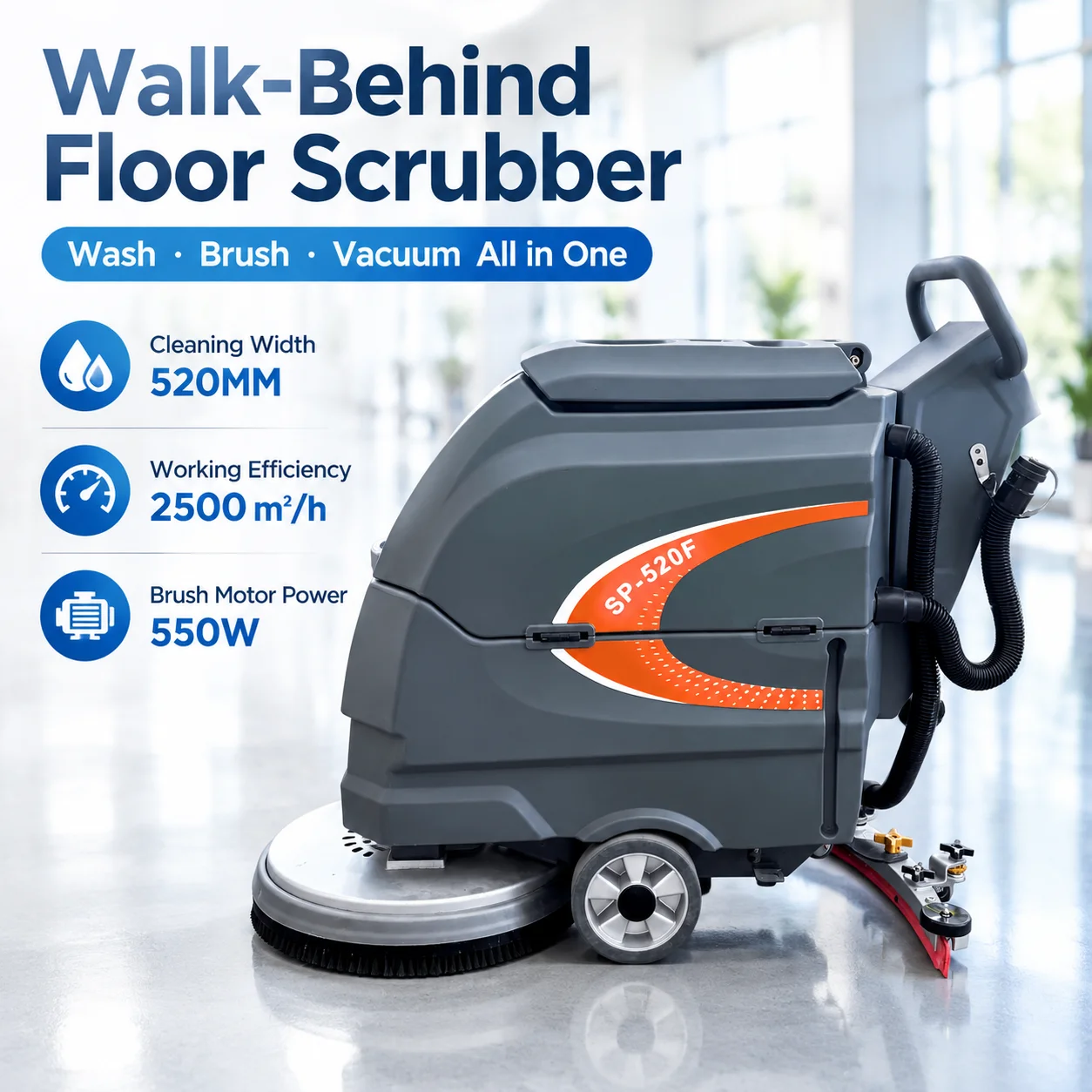 Floor Scrubber Machine Walk Behind - Máquina de Limpeza de Piso Industrial