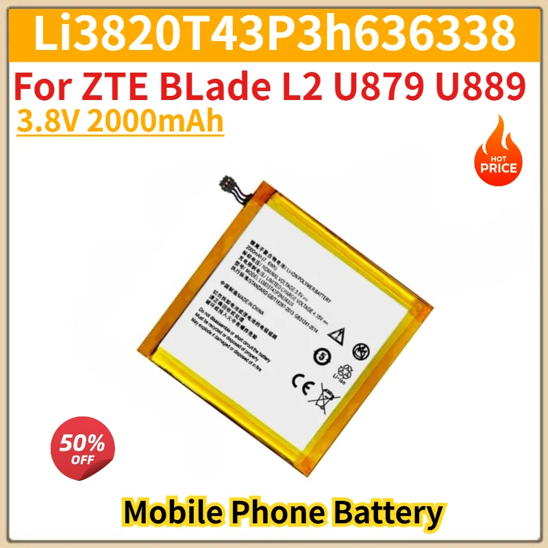 Li3820T43P3h636338 Battery 3.8V 2000mAh for ZTE BLade L2 U879 U889 Mobile Phone High Quality Replacement Battery