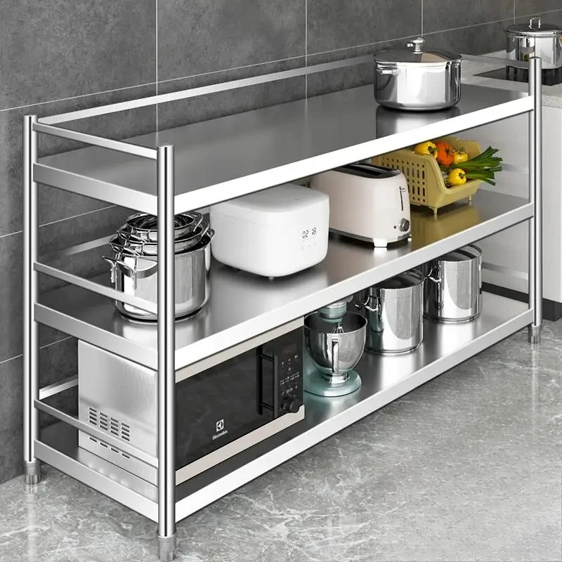 Prateleira de cozinha multicamadas de aço inoxidável, organizador de armazenamento de teto, forno de micro-ondas, suporte de panela de varanda para uso doméstico