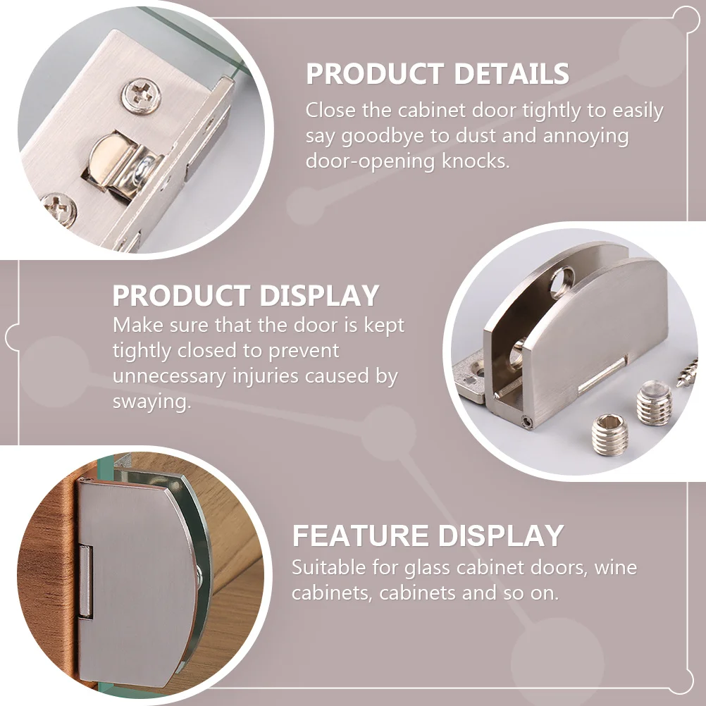 2Pcs Glass Door Hinge Multifunctional Non-Perforated Design for Cabinets Dustproof Easy Install Glass Hinge