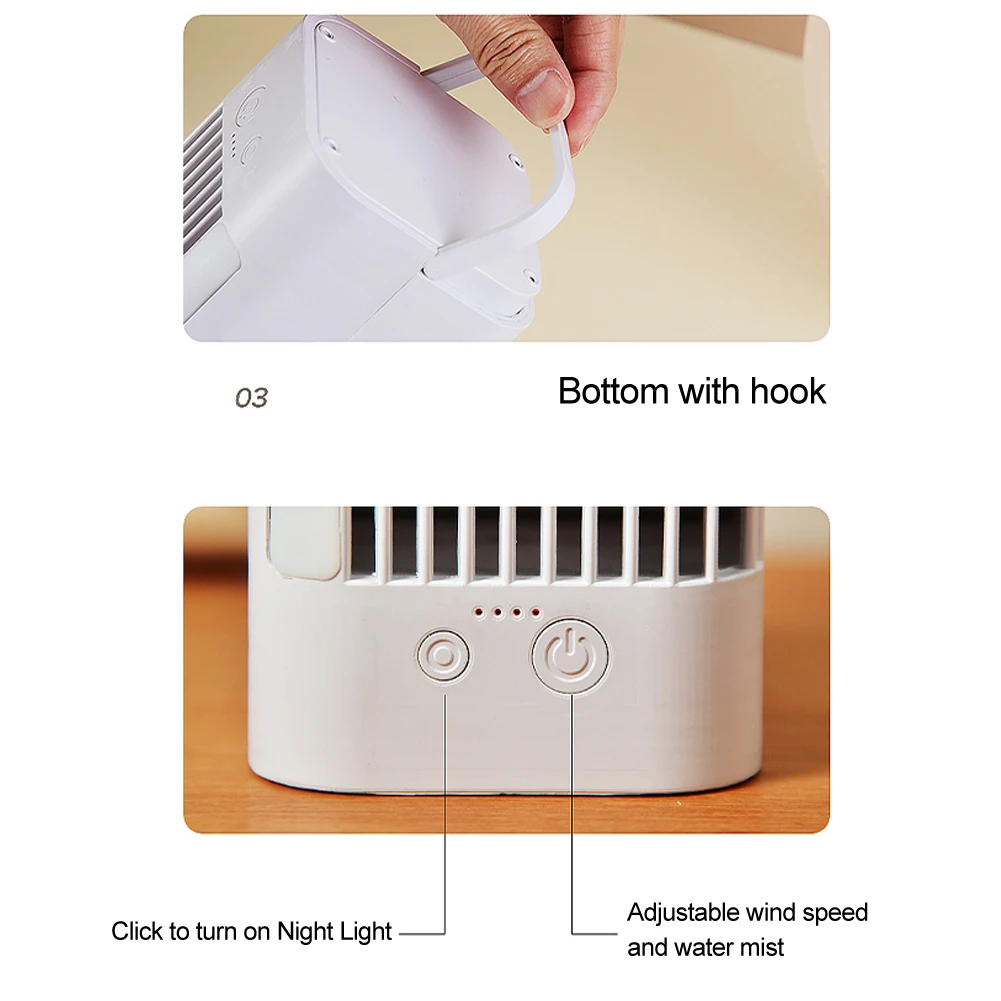 Компактный кондиционер Мини-кондиционер Трехскоростные настройки Регулируемый холодный воздух Бесшумный портативный воздухоохладитель Срок службы батареи