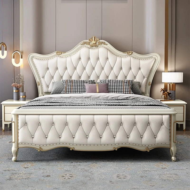 

European Style Elegant Morden Double Bed White Carved Princess Comferter Queen Bed Bedroom Luxury Cama De Casal Furniture Home