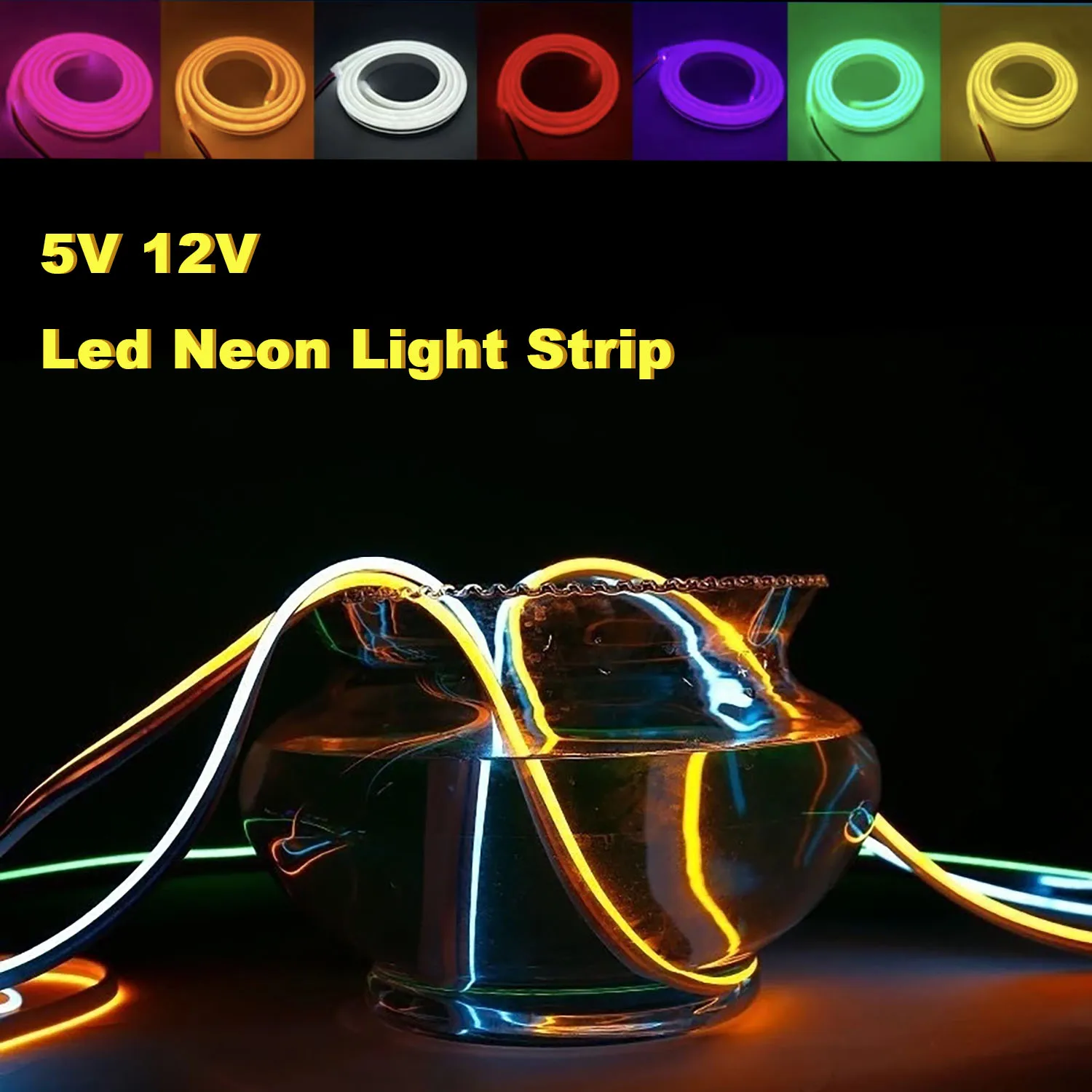 5V 12V Flexible LED Neon Strip, 5‑6mm Narrow SMD 2835 120LEDs/M IP67 Waterproof Soft Light Bar for DIY Decoration