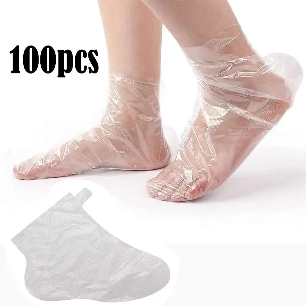 100Pcs Disposable Foot Mask Covers – Transparent PE Moisturizing Detox SPA Bags, Infection-Proof Pedicure Tools feet care