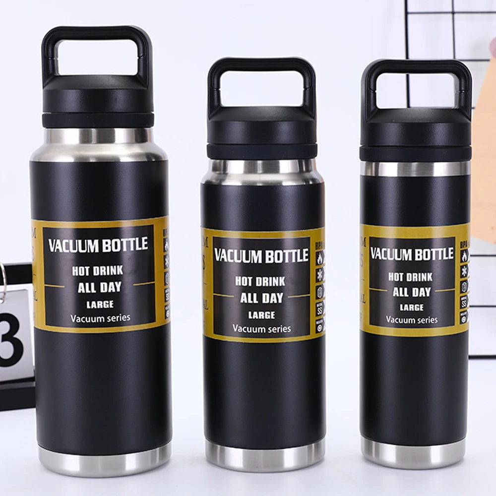 600/800/1100ML304 زجاجة ترمس من الفولاذ المقاوم للصدأ مع مقبض كوب ماء محمول زجاجة مياه شرب ساخنة وباردة تدوم طويلاً