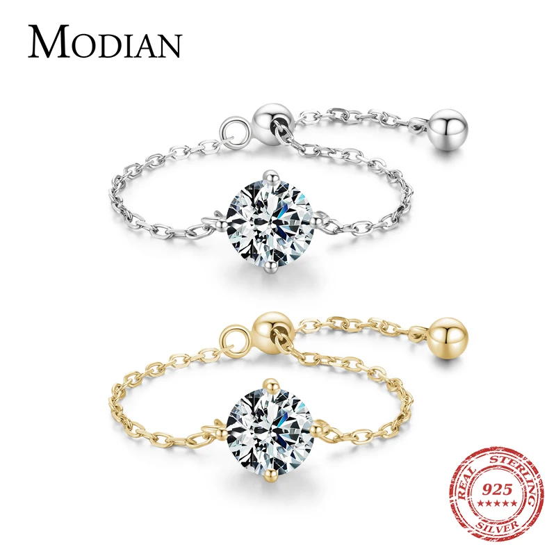 Modian Adjustable Chain Link Female Rings Real 925 Sterling Silver Ten Hearts Sparkling CZ Finger Ring For Women Wedding Jewelry