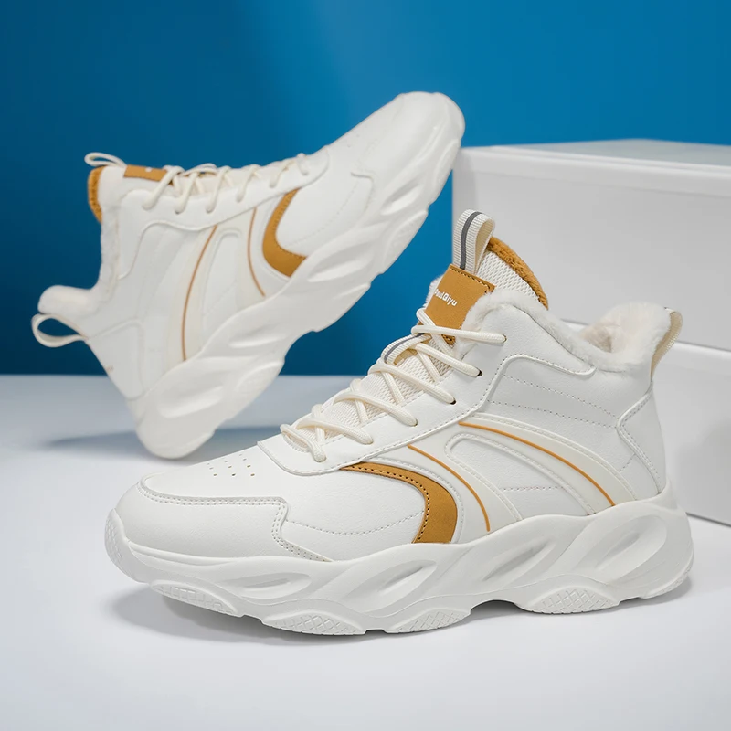 

Удобная короткая плюшевая теплая повседневная спортивная обувь на толстой подошве, увеличивающая рост, с противоскользящей кожаной поверхностью, в тон, на шнуровке