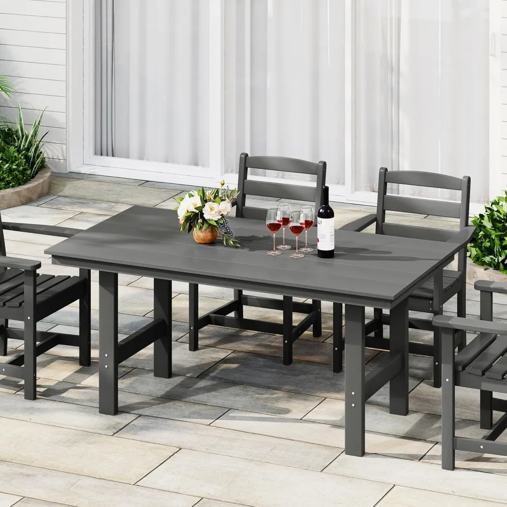 

Outdoor Patio Table, Outdoor Dining Table for 6, Weather Resistant Rectangle Patio Table with Umbrella Hole for Outside, Garden,