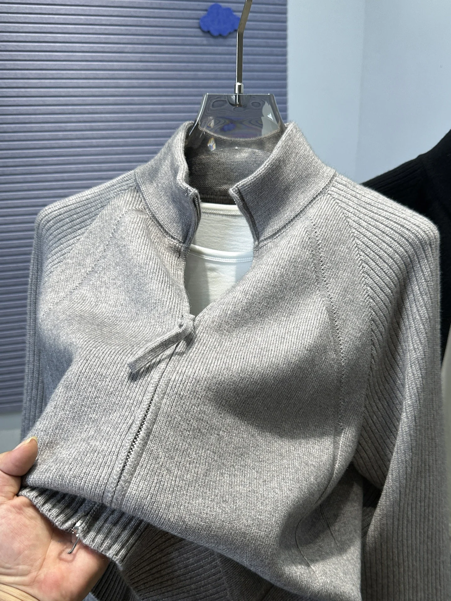 

Double Zipper Casual Knitted Cardigan Men's Loose Fit Sweater Jaet Autumn Winter Outerwear Stand Collar Open Front Sle