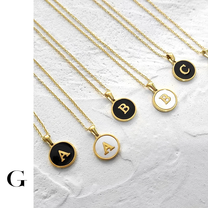 GHIDBK Hot Sale Street Style Stainless Steel White Black Shell A-Z Alphabets Initials Pendant Chokers Necklaces Women Jewelry