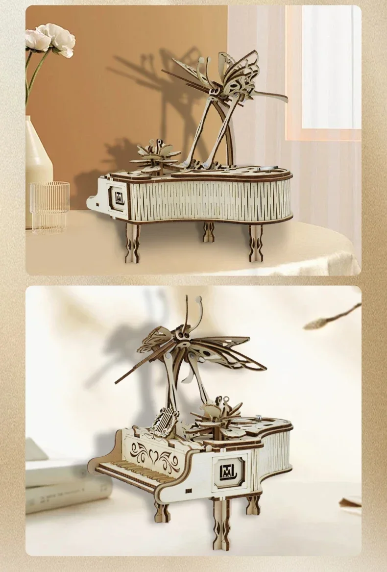 3D Holzpuzzle Spieluhr Klavier-Modellbausatz DIY Montage Musikinstrument Bausätze Heimdekoration Bastelgeschenk für Erwachsene und Jugendliche – Detail 18