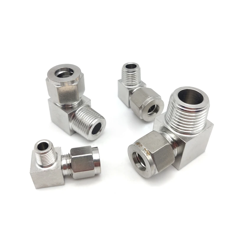 Stainless Steel Double Ferrule Elbow 6mm 8mm 10mm 12mm Tube to M6/M8/M10/M12/M14/M16 Male thread 90 Degree right angle fitting