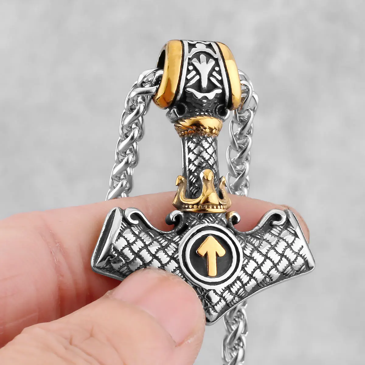 Men\'s Stainless Steel Thor\'s Hammer Viking Necklace Triangle Rune Keel Charm Fashion Pendant Necklace Amulet Jewelry Gift