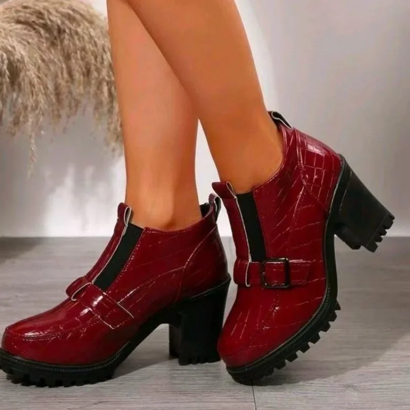 

Foreign-style Bright Leather Platform Deep-mouthed High-heeled Shoes Round-toe Sleeve Non-slip Wear-resistant Naked Boots
