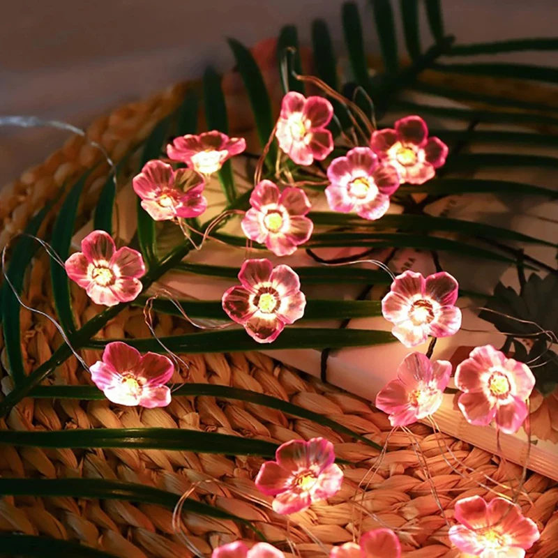 Pink Cherry Blossom String ไฟตกแต่งวันหยุดคริสต์มาส Led Light Garland Sakura แขวนไฟสายประดับ