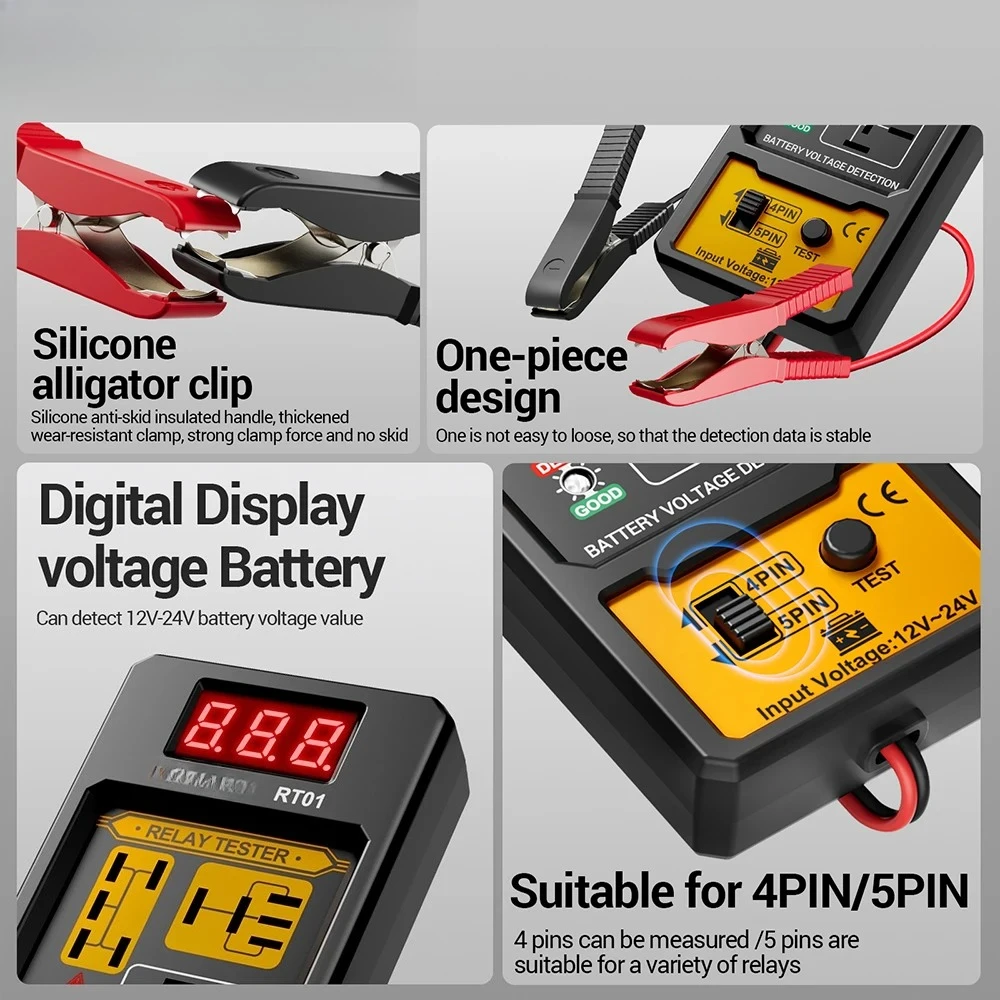 11-25V Relay Detector RT01 Digital Universal 4/5 Pins Car Battery Vehicle Detection Digital Display Voltage Battery Tester
