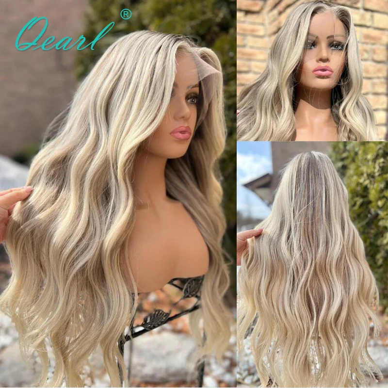 

Real Human Hair Wig Loose Body Wave Full Lace Wigs Pre Plucked Women Ash Blonde HD Lace Frontal Wig 13x6 Remy Hair Sale Qearl