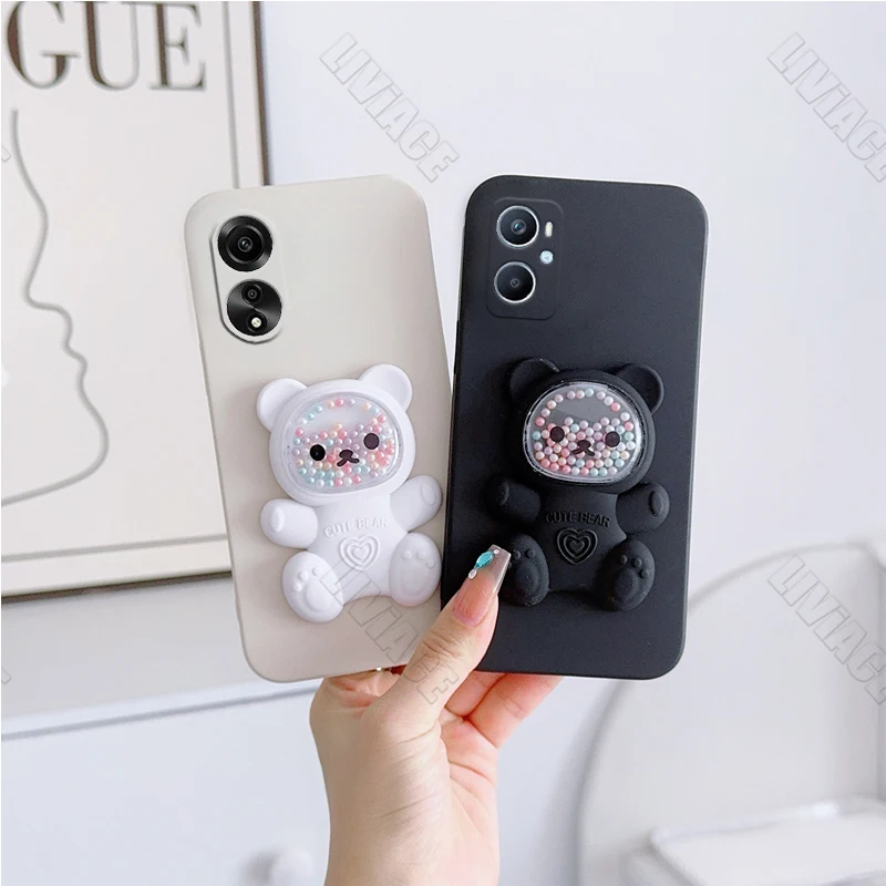 A 96 A 97 A 95 Cute Bear Silicone Phone Holder Case On For Oppo A96 A97 A95 A94 A93S A92S A91 A83 A78 A74 A72 4G 5G Stand Cover