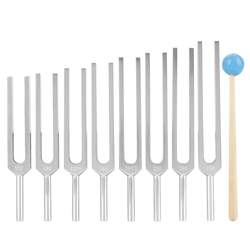 Tuning Fork for Chakra Set,8 Tuning Forks+1 Mallet,Tuning Fork Wooden Box Set for Nursing, and Music Students