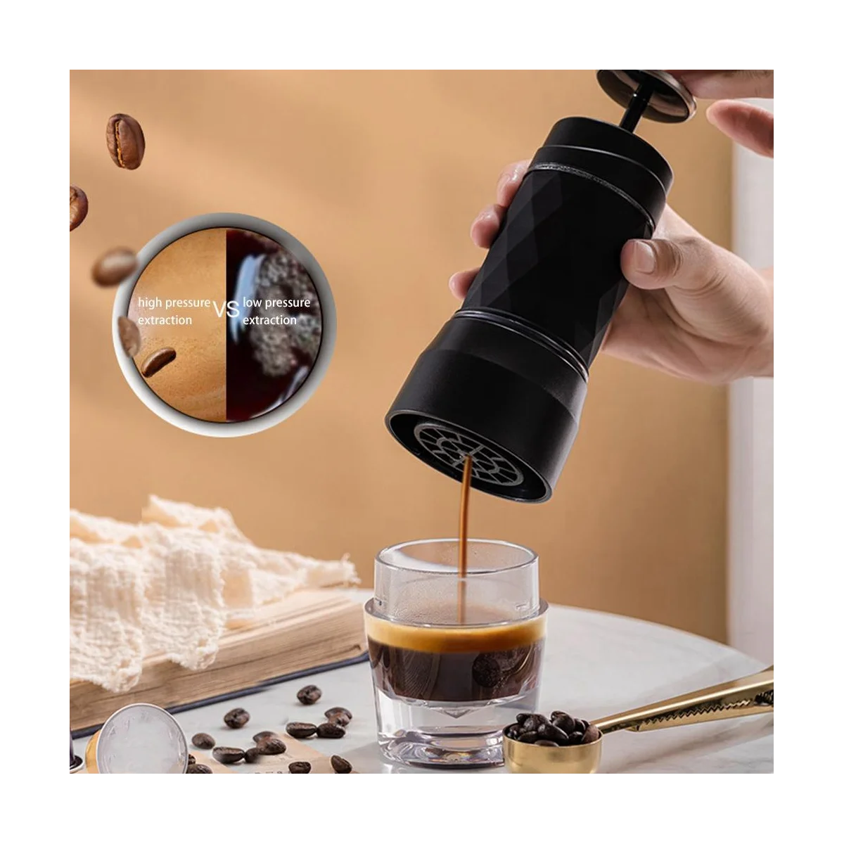 Espresso Coffee Maker Hand Press Capsule Ground Coffee Brewer Portable Coffee Machine Fit Coffee Powder Coffee Capsule