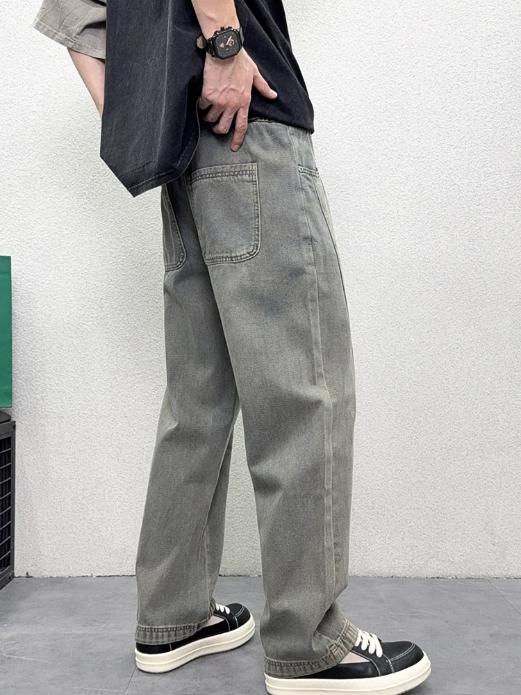 الرجال الرجعية مستقيم الساق الجينز مريحة Waed عارضة تنوعا واسعة الساق السراويل بسيطة Sli السراويل الطويلة