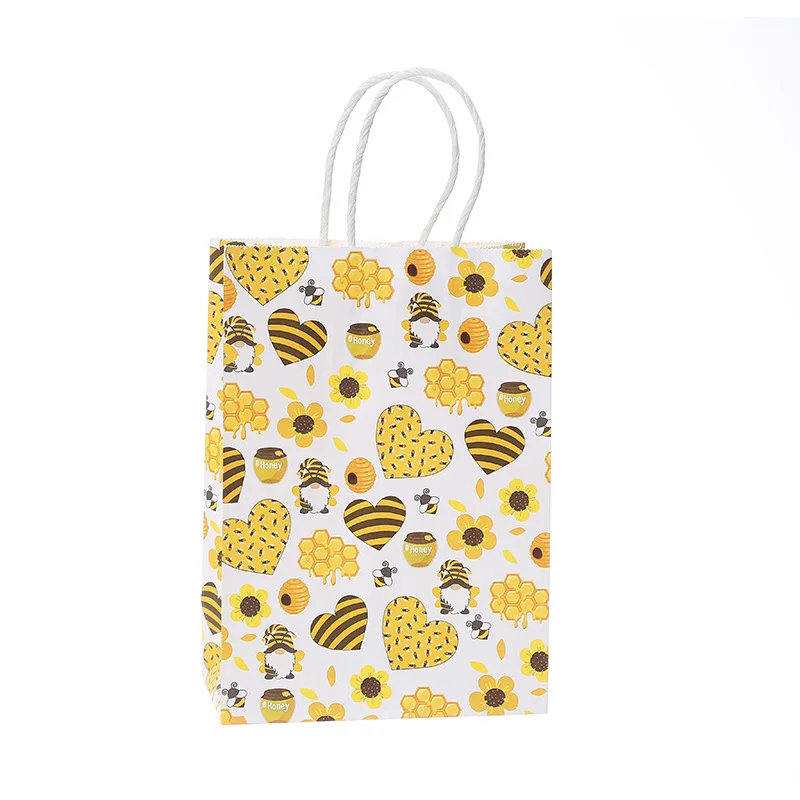 6pc Sunflower Honey Bees Theme Gift Packing Bag Paper Candy Favor Box Shopping Tote for Birthday Baby Shower Wedding Party Decor