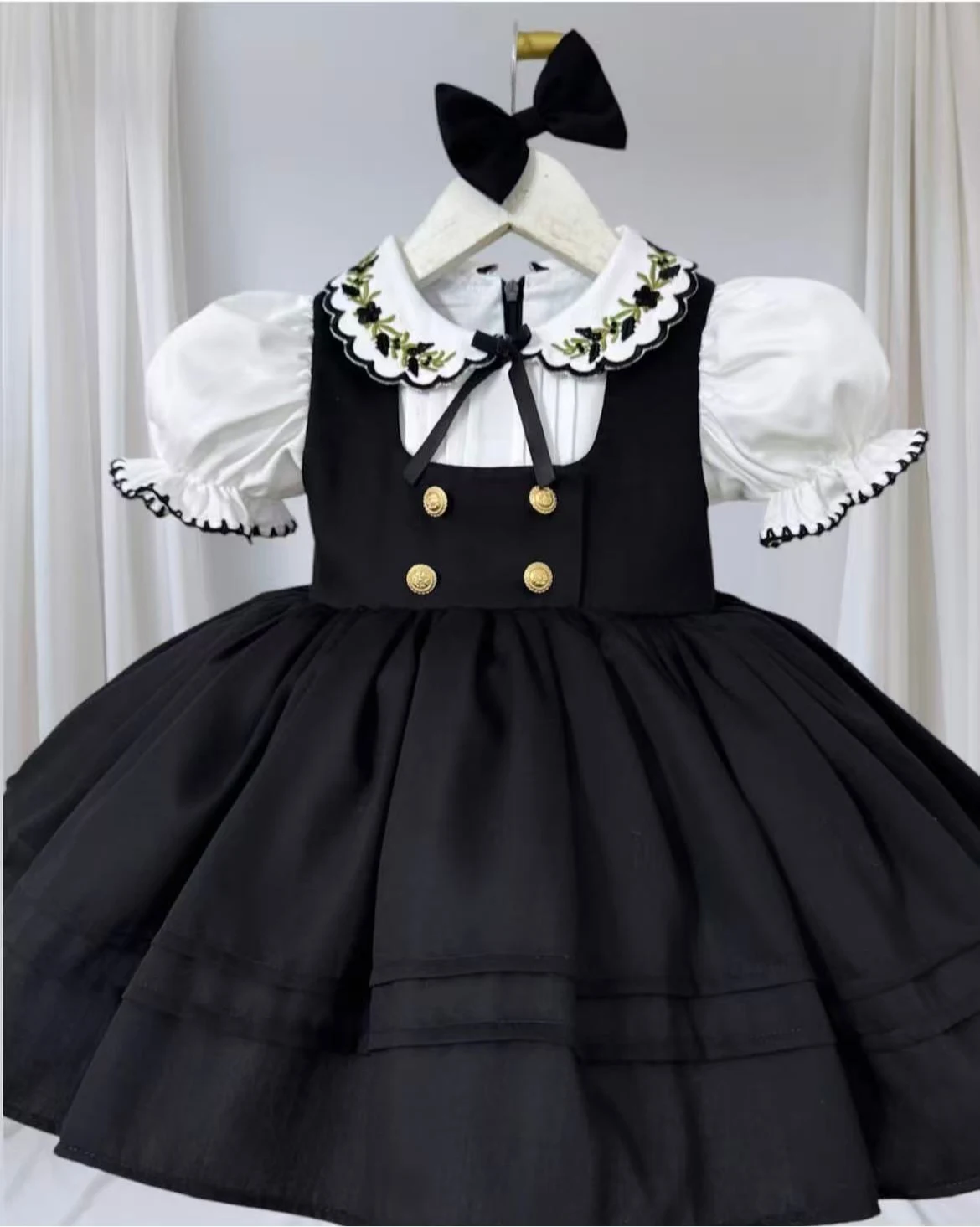 

0-12Y Baby Girl Summer Flower Embroidery Vintage Princess Black Dress for Birthday Photography Holiday Eid B473
