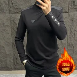 Light Luxury Casual Pullover Hoodie for Men Autumn Winter Add Velvet Thick Sweatshirts Fashion Versatile Bottoming Shirt Tops