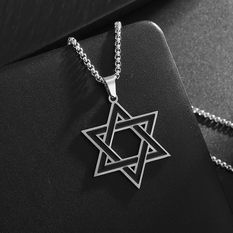 Retro Gothic Solomon Seal Hexagram Stainless Steel Pendant Jewish Star of David Necklace for Men Women Fashion Lucky Jewelry