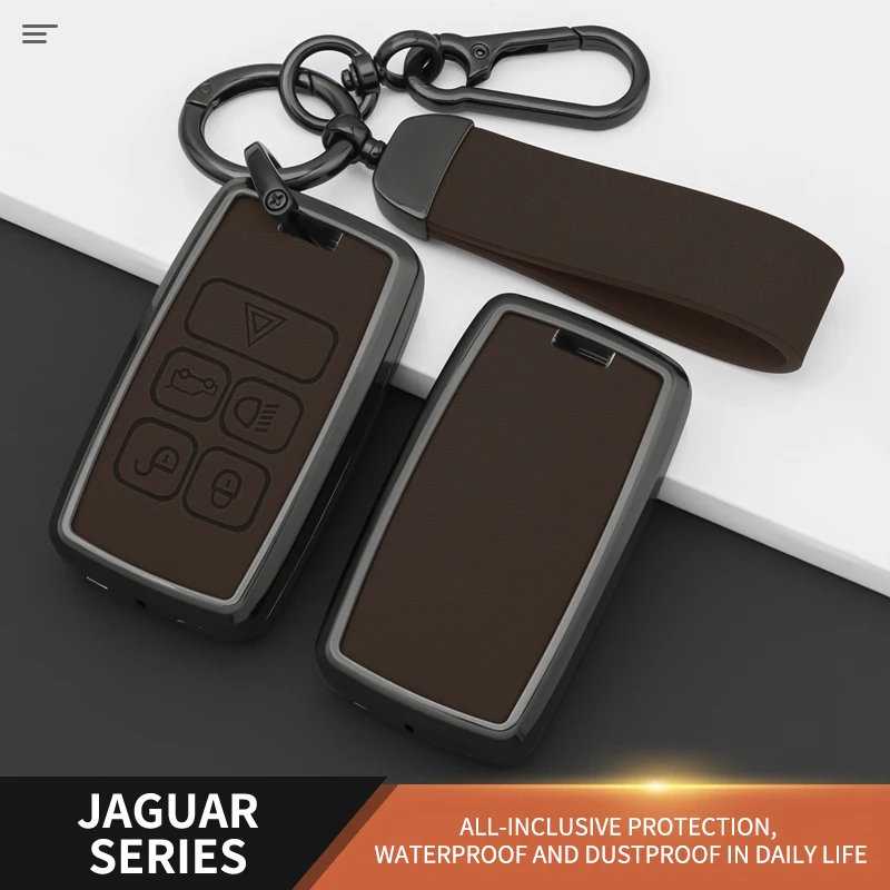Zinc Alloy Leather Car Key Cover Case for Jaguar XE XEL XF XFL F‑PACE E‑PACE 5‑Button Smart Remote Key Protection with Keychain - view 2
