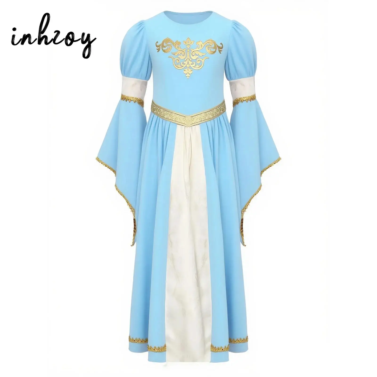 

Girls Medieval Princess Victorian Queen Costume Elegant Long Sleeve Embroidery Ball Gown Halloween Cosplay Dress for Kids Party"