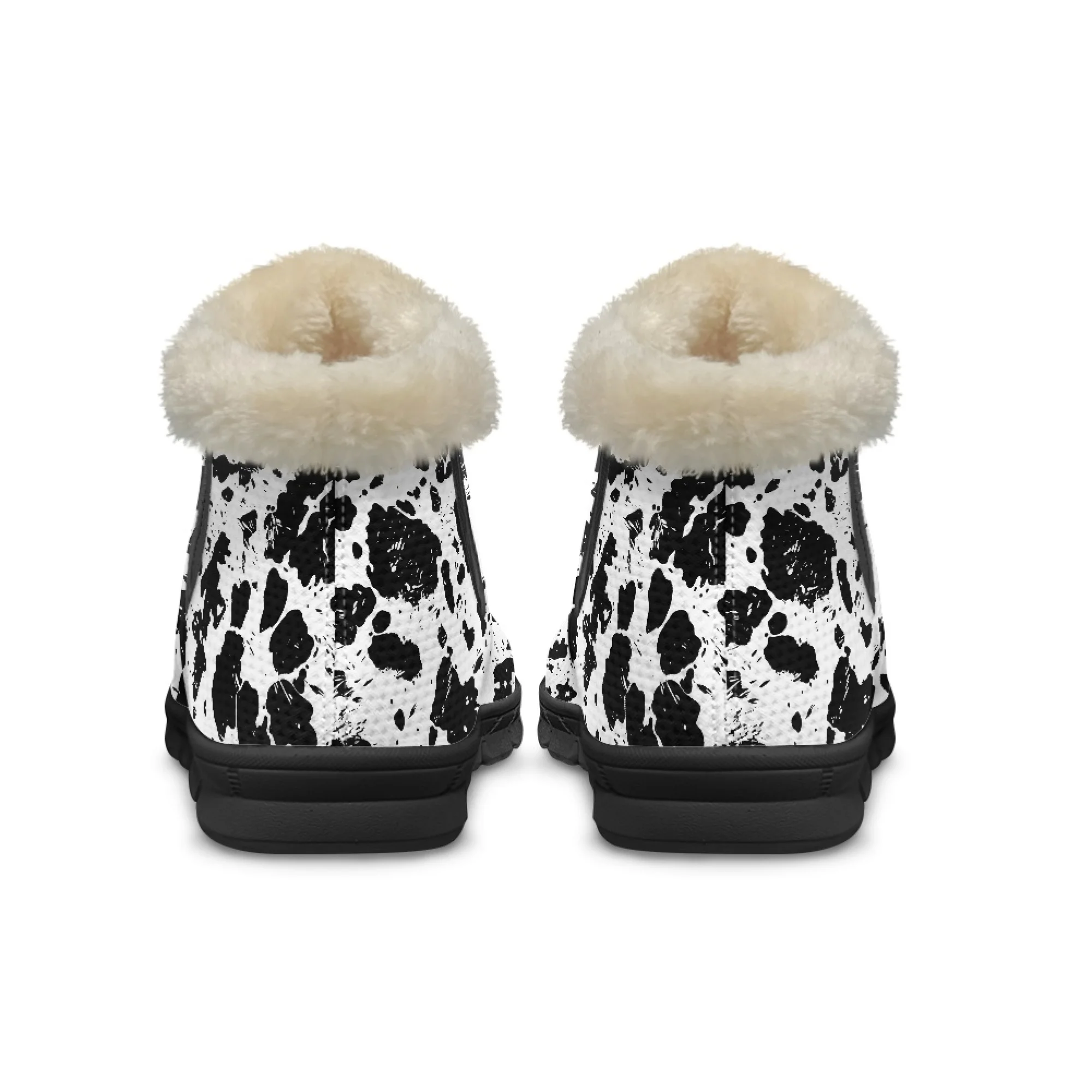 ELVISWORDS Creative Cow Texture Flame Print Women Short Boots Ankle Snow Boots Warm Winter Shoes Soft Short Plush Shoes