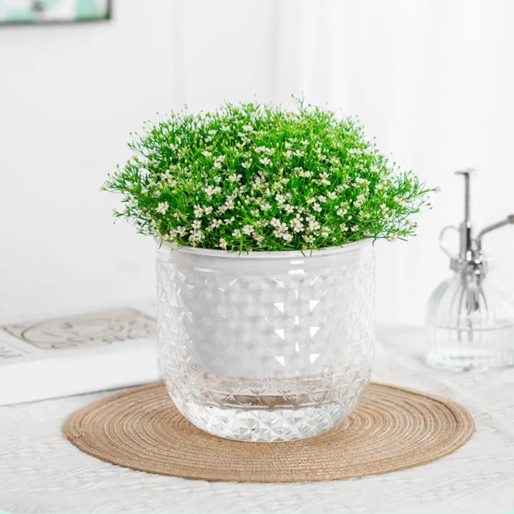 Water Absorbing Flowerpot Self-absorbing Flowerpot with Absorbent Rope Transparent Water Level Plant Pot Honeycomb Texture