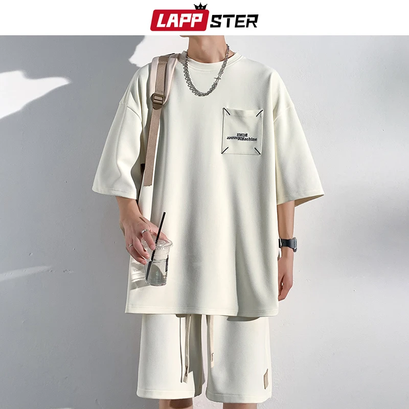 

LAPPSTER Y2k Grey 2 Piece Sets Korean Fashions Outfit Shorts 2023 Summer Vintage Short Sleeve T-shirts Casual Suit Set Tracksuit