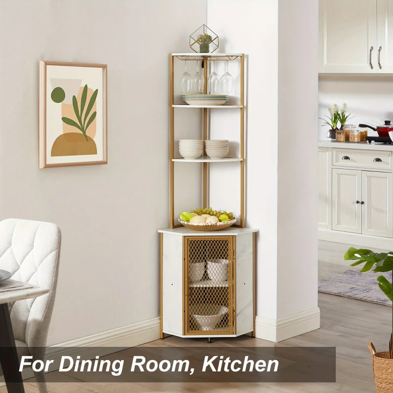 Custom.Corner Cabinet, Tall Storage Shelf, Bookshelf Display Shelves Rack Living Room, Kitchen, Balcony, Small Space, Brown,