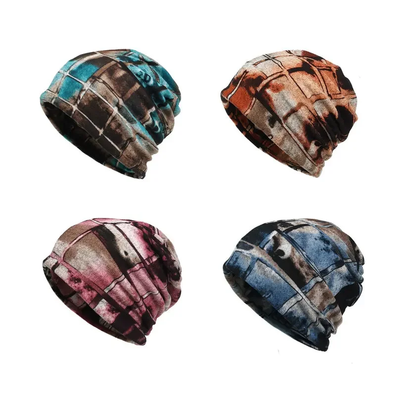 Autumn And Winter Cotton Geometric Print Thicken Knitted Hat Warm Skullies Cap Beanie Hat For Men and Women 174