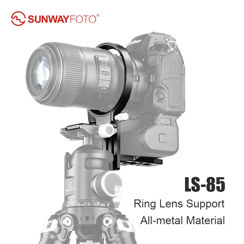 SUNWAYFOTO LS-85 85mm Rotating Collar for Canon Nikon Sony DSLR Camera with Battery Grip, Tripod Mount Ring Lens Support Collar