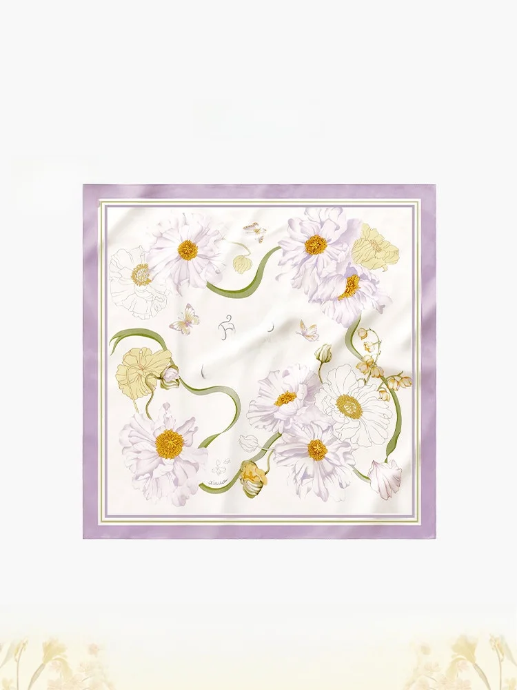 

Original Xinuosichou Songdajima Floral House Silk Scarf Purple Square Scarf Silk True Silk Scarf for All Seasons