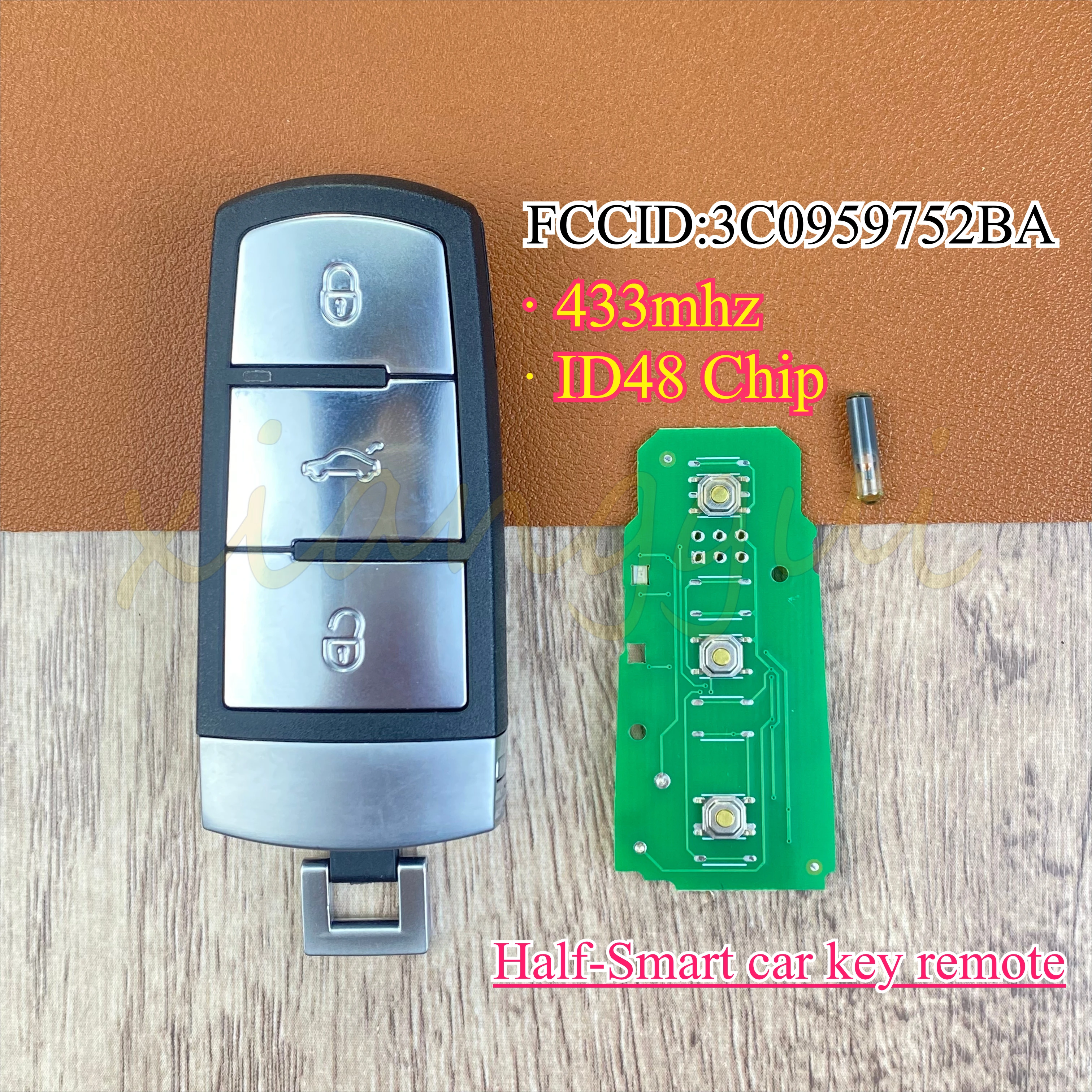 3 Buttons Half-Smart 433mhz ID48 Chip FCCID:3C0959752BA Car Key Remote Fob for VolksWagen/VW Passat B6 3C B7 Magotan CC