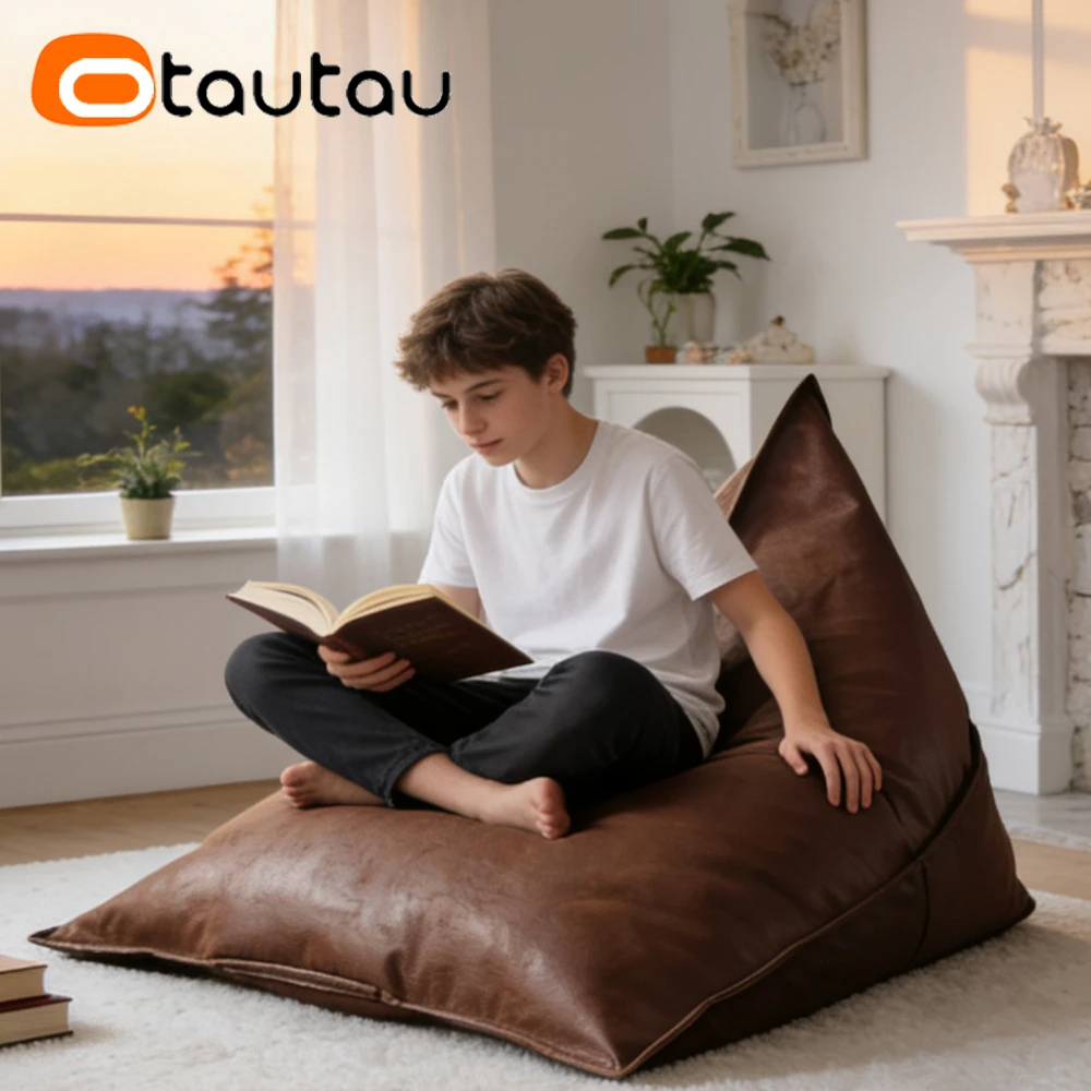 OTAUTAU Housse de pouf en simili cuir rétro Pouf d'angle pour chaise longue SF122【Pas de remplissage à l'intérieur! Vous devez acheter des remplisseurs par vous-même!】