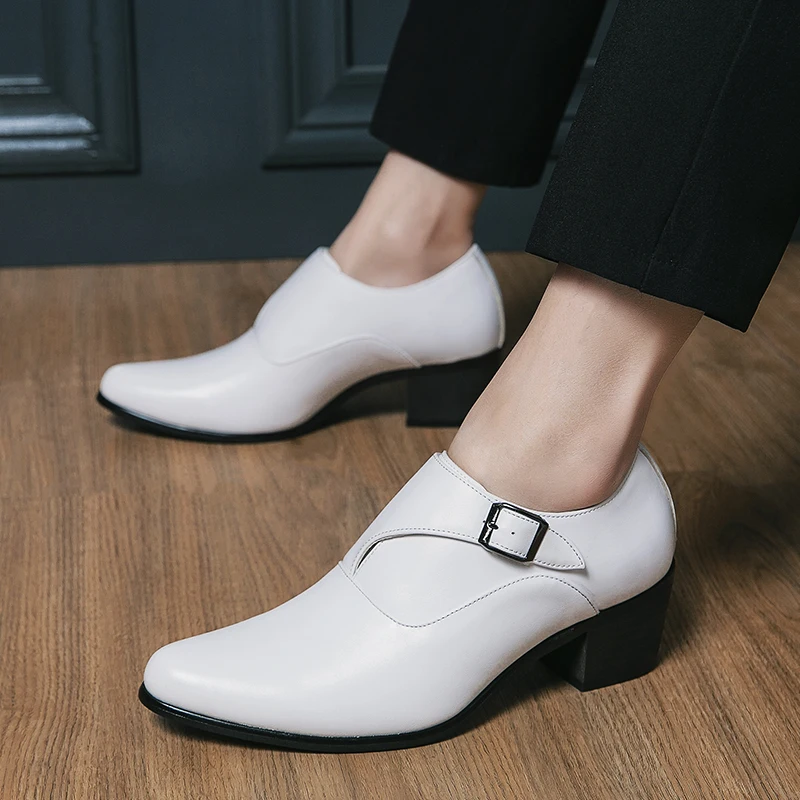 

Korean version men high heels with buckle height, versatile business dress, youth leisure, wedding party host, trendy shoes