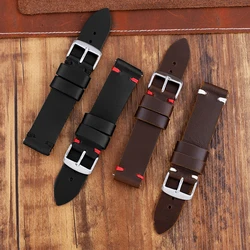 Genuine Leather Strap Watch Accessories Handmade Stitched Watchbands 18mm 20mm 22mm Coffee Black Watch Bracelets Band