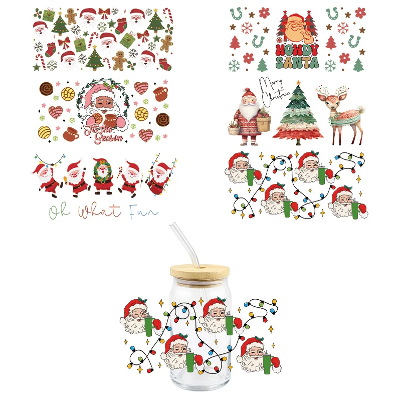 

Christmas UV DTF Wrap Transfer Stickers Santa Claus Funny Design Waterproof Wrap For Glasses Cups Mugs Bottles Decal